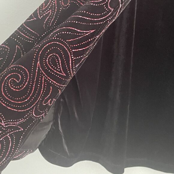 Black Velvet Red Sparkle Top Notations Sz 3X One Piece Cardigan Style Party - Picture 7 of 16